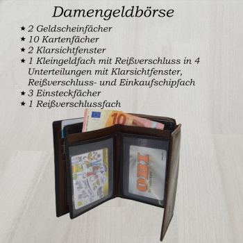 flevado Damen Geldbörse mit RFID Schutz und viel Stauraum schwarz-braun